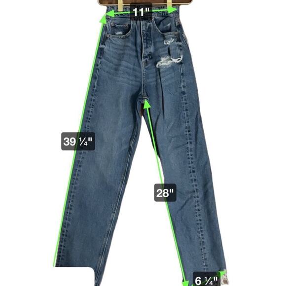 American Eagle Super High Rise Button Fly Distressed Jeans Women's 0 Blue Denim - Picture 8 of 9